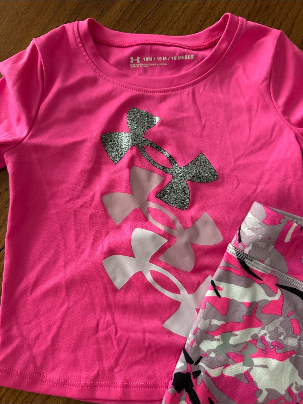 Under Armour Bright Pink Long-Sleeve Top with Pink Camo & Swirl Leggings - Picture 2 of 5